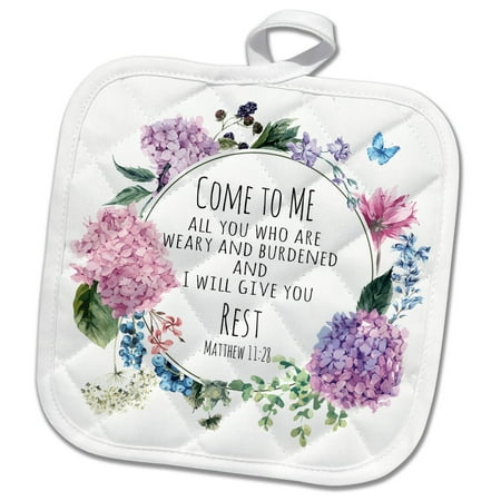 

3dRose Bible Matthew 11 Come to Me Give You Rest - Pot Holder 8 by 8-inch