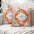 thumbnail image 2 of Boho Throw Pillow Covers 16x16 inch Set of 2, Orange Bohemian Carpet Double Sided Pattern Soft Plush Cushion Cover for Farmhouse Couch Sofa Bed Decorative, Only Pillowcase, 2 of 6
