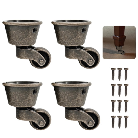 4 Pcs Antique Swivel Cup Casters, Vintage Zinc Alloy Furniture Casters, Universal Round Swivel Wheels, 360° Silent Pulley Wheels with Screws, Ideal for Sofas, Tables, Chairs, Cabinets