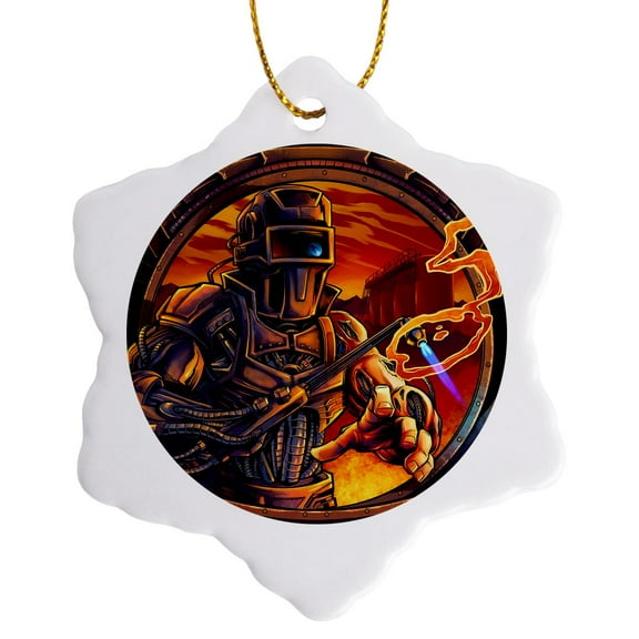 3drose, Welder That Is All Machine Using a Welding Tool, 3 inch Snowflake Porcelain Ornament