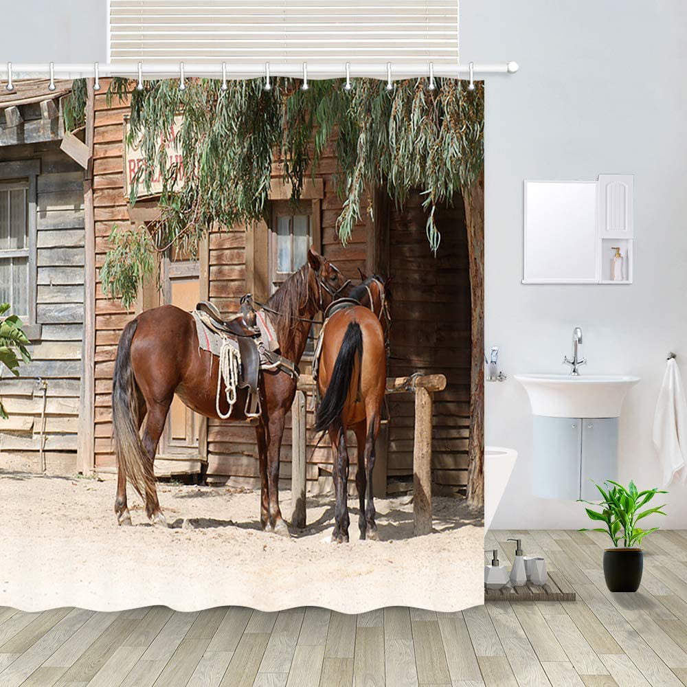 Horse Shower Curtain Farmhouse Western Animal Bathroom Decor 69x70" Rustic New 
