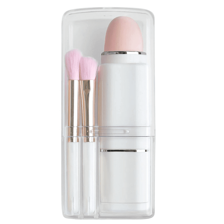 Retractable Brush For Travel Makeup - 8 in 1 Travel Loose Powder Brush,  Angled Brush, Eyeshadow Brush, Beauty Sponge, Foundation Blending Lip Brush  Portable Makeup Brushes Sets Pink
