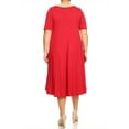 thumbnail image 4 of Women's Plus Size Short Sleeves A-Line Round Neck Casual Solid Midi Dress, 4 of 5