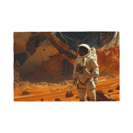 

Table Placemats Set of 4 - Astronaut Exploring Mars 12x18 In Faux Linen Double Heat Resistant Place Mats Cloth Indoor/Outdoor Placemats Washable Table Mats for Dining Kitchen Party