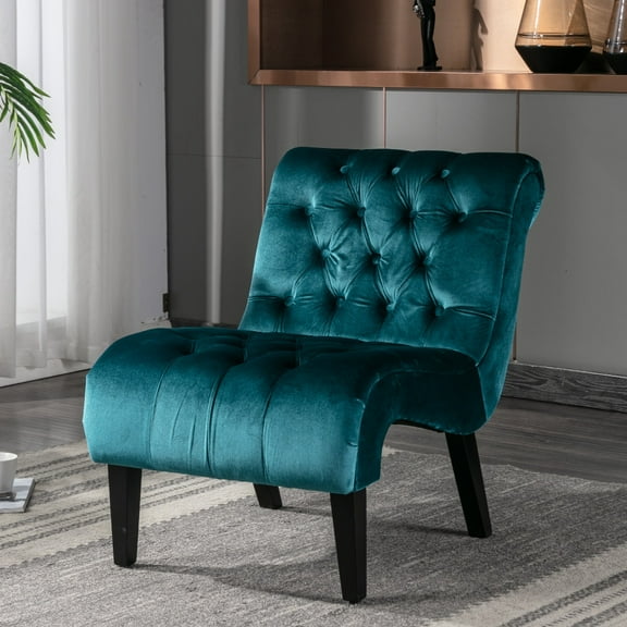 Tcbosik Modern Accent Chair, Upholstered Armless Chair with Button Tufted Back and Wood Legs, Single Sofa Chair, Lounge Chair for Living Room, Bedroom, Teal