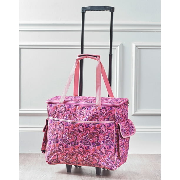 Rolling Sewing Machine Tote Bag for Knitting, Stitchery, Crochet Pink