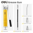 thumbnail image 3 of Deli Grease Gun, 8000 PSI Heavy Duty Pistol Grip Grease Gun Set with 14 oz Load, 18 Inch Spring Flex Hose, 2 Working Coupler, 1 Fixed Tube and 2 Nozzles , Yellow, 3 of 6