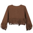 thumbnail image 5 of Curuila Children Girls Coat With Tassels Long Sleeve Solid Color Crew Neck Jacket For Girls Spring Autumn Comfort Outerwear Size 5-6 Years, 5 of 8