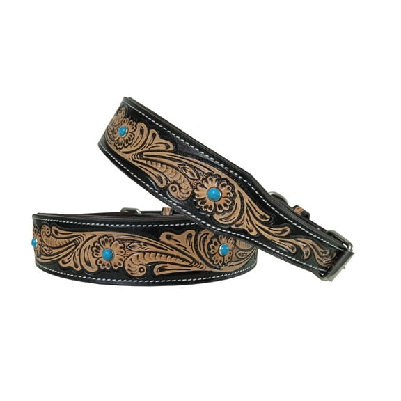 Affilare Leather Dog Collar Western Style Heavy Duty Tooled Floral Padded for Puppies and Big Dogs 10IS107-M