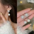 thumbnail image 5 of GKNET Luxury Cubic Zirconia Pearl Flower Ear Stud Earrings Dangle Women Weddings New-Zircon Flower #24, 5 of 9