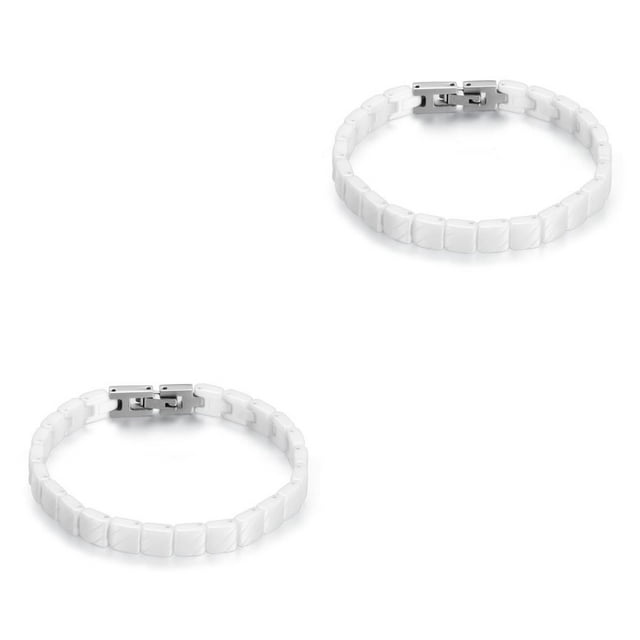 Brazalete de cerámica Sonducket cadenas geométricas joyería para novia color Blanco 2piezas