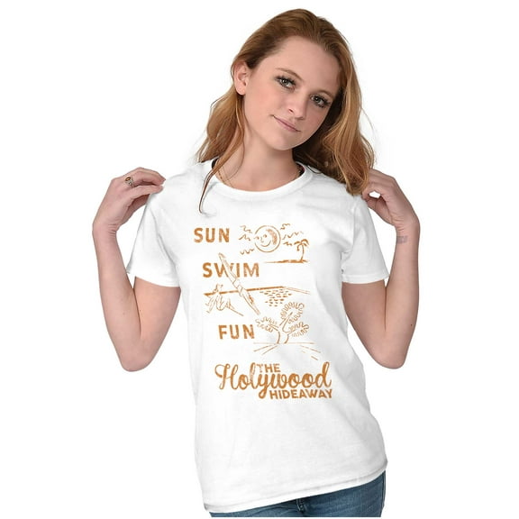 The Hollywood Hideaway Sun Swim Fun Womens Slim Fit Graphic Tee Brisco Brands S