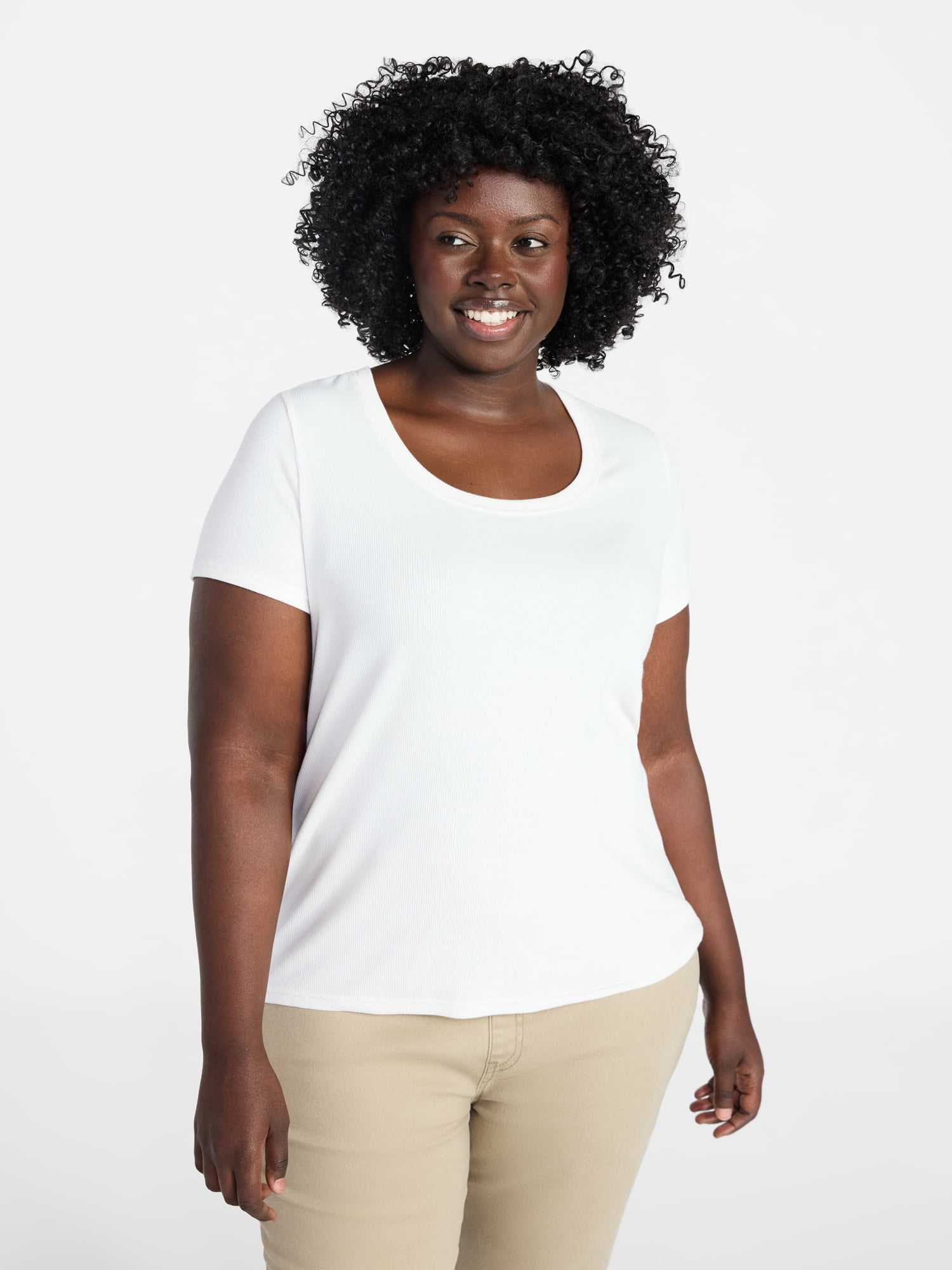 Terra & Sky Women's Plus Size Scoop Neck Rib Tee with Short Sleeves, Size 0X-5X