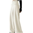 thumbnail image 3 of HVOBTTY Women's Wide Leg Pants, Fall Pants for Women, Women's Casual Solid Color Vintage High Waisted Draped Belted Straight Wide Leg Pants Beige, XL, 3 of 5