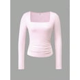 thumbnail image 3 of Womens Long Sleeved Square Neck Slimming Fit Elegant T Shirt Cropped Summer Blouse For Women, 3 of 5