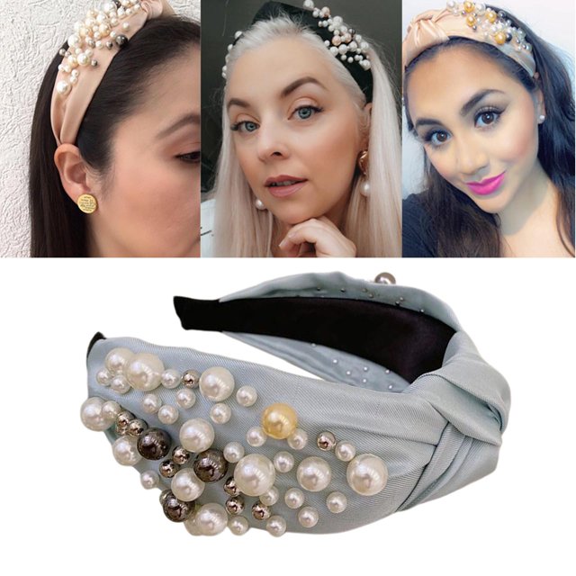Diadema anudada para mujer, diadema de pers falsas, accesorio para el cabello bohemio para niñas - Azul Baoblaze Twist Bowknot Hairband