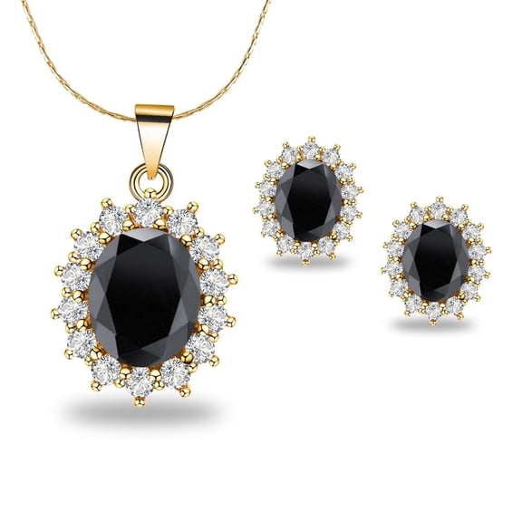 18k Yellow Gold 1/2 Ct Oval Black Sapphire Necklace 18 Inch Plated by Paris Jewelry