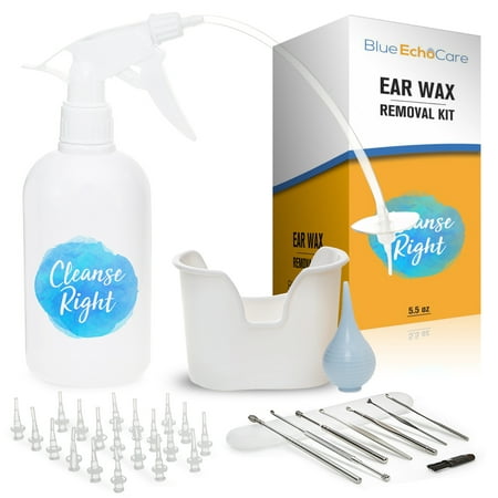 Cleanse Right Ear Wax Removal Kit- 8 PCS Curette Tool (Spoon, Spiral) 20 Disposable Tips! Wash Basin, Syringe. Cleaner Irrigation Tool to Remove Earwax Blockage - Device for Adults and (Best Way To Remove Earwax From Child)