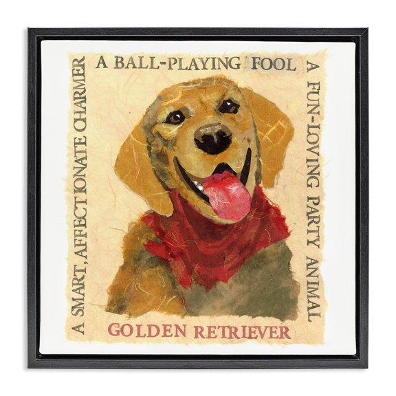 Stupell Industries Rustic Lodge Fun Golden Retriever Phrases Black Floating Frame Canvas Art, 18 x 18, by Nancy Overton