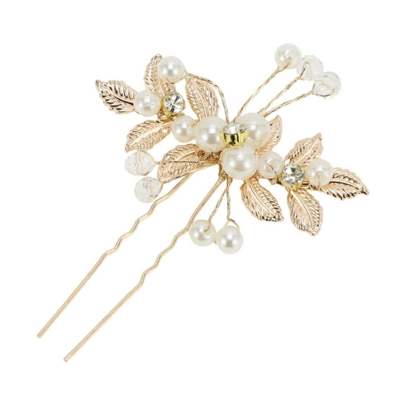 Unique Bargains 1 Pc Decorative Hairpin U-shaped Faux Pearls Hair Hairpin for Women Gold Tone