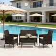 thumbnail image 3 of 4-Piece Patio Furniture Set, Wicker Rattan Outdoor Conversation Set with Loveseat, 2 Chairs & Glass Coffee Table, Cushioned Seating for Backyard, Balcony, Porch, 3 of 28