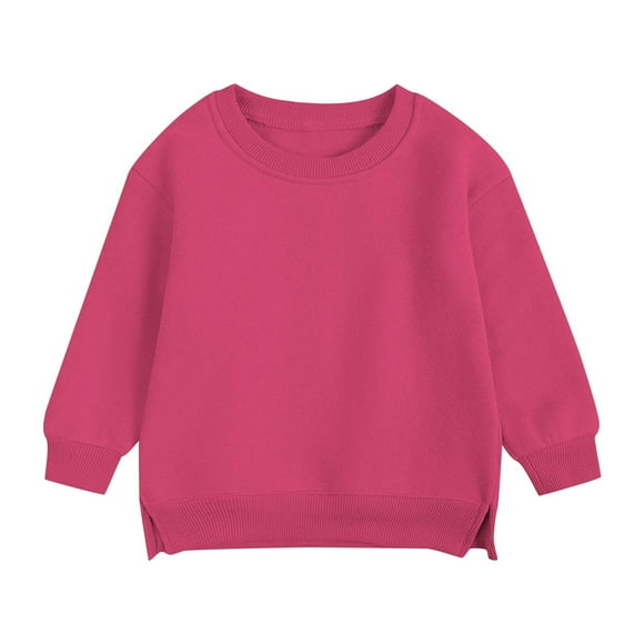 Milgrthf Solid Color Sweatshirt for Toddler Kids Boys Girls Long Sleeve Sweater Coat Warm Basic Spring Fall Tops Pullover Hot Pink 12 Months