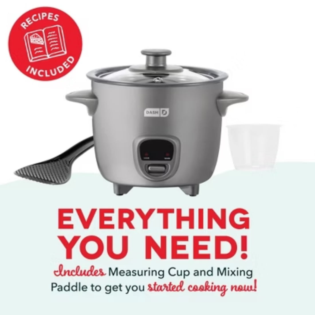 2 - Cup Electric Mini Rice Cooker - Graphite, Automatic Keep Warm, Includes Recipes & Accessories