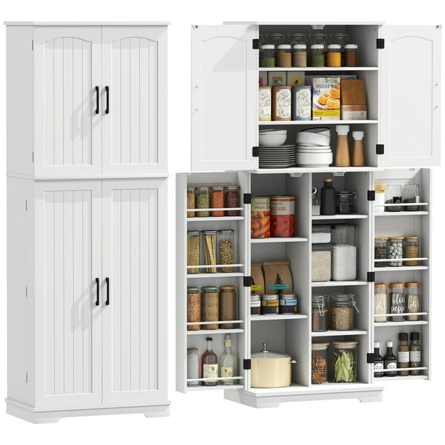 HOMCOM Armoire de Garde-Manger, Armoire de Rangement 64 Pouces avec Tablettes Ajustables, Blanc
