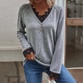 thumbnail image 2 of Knitted T Shirts for Women V Neck Long Sleeve Pullover Sweater Spring Fall Jumper Tops Grey M, 2 of 10