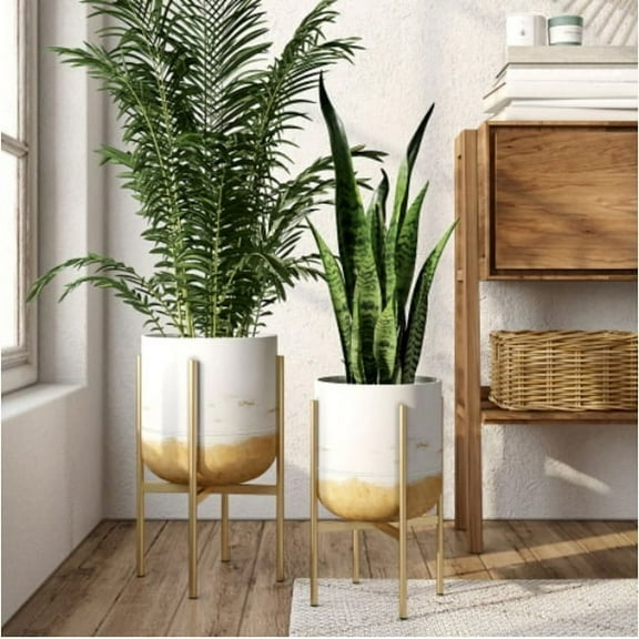 Paloma Metal Modern Indoor Pot Planters (Set of 2) - 19" x 11.5"