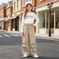 thumbnail image 2 of yboeqw Girls Sweat Sets Tween Girls Clothes Long Sleeve Letter Printed T-Shirt and Cargo Pants 2 Pieces Fall Teen Outfits,Size 11-12 Years, 2 of 7