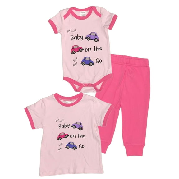 Baby Girl on the Go 2-Piece Clothing Set | Onesie Bodysuit or T-shirt with matching Sweatpants | Short Sleeve | Cotton | Baby Shower Gift | 0-36 months