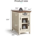 thumbnail image 3 of Farmhouse End Table with Charging Station, Narrow Side Table for Living Room, Sofa Side Table with Drawer and Storage Cabinet, Small Nightstand for Bedroom Washed Grey and Brown, 3 of 17