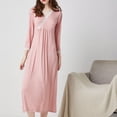 thumbnail image 4 of Previn Women's Soft Short Sleeve Pregnancy Nightgown Lace V-Neck Maternity Pajamas Dress Long Sleepwear Ruched High Waisted Pjs Nursing Fall Long Sleeping Shirt Pink Medium, 4 of 4