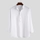 thumbnail image 4 of Camisas Para Hombre Camisa de lino de algodón de manga larga sólida informal con cuello para hombre Camisa con botones (White, S), 4 of 5