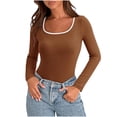thumbnail image 1 of MeetoTime T-Shirts à Manches Longues pour Femmes Automne Stretch Slim Col Rond Tee-Shirts Basiques 2024, 1 of 7