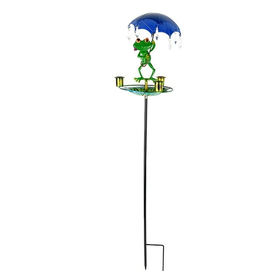 Charming Frog Garden Stake with Umbrella Weather Resistant Metal Frog Statue for Outdoor Decor 40 Inches Tall