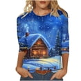 thumbnail image 2 of RKSTN Blouses pour Femmes Mode Femme Décontractée Col Rond Imprimé Blouse Manches 3/4 T-Shirt Blouses d'Été pour Femmes Habillées Décontractées, 2 of 5
