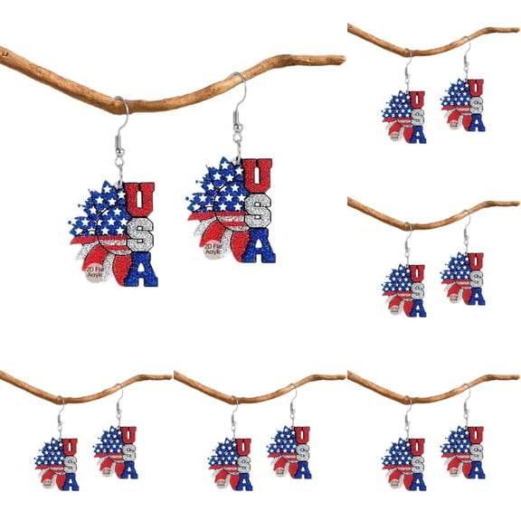UJMNHYGT 4th of July Patriotic Earrings Glitter, Red White Blue Acrylic American Flag Earrings, Star Sunflower Dangle Independence Day Jewelry Gifts for Women Western