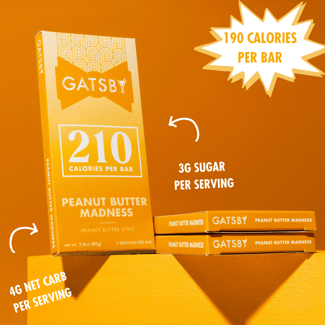 (2 pack) Gatsby Chocolate Peanut Butter Madness Bar, Guilt-Free Low Sugar, 2.8 oz