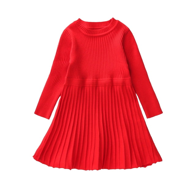 QUDDERR Robe Pull Tricotée pour Filles de 1 à 9 Ans, Robe d'Automne Hiver Chaude pour Enfants, Robe Princesse à Manches Longues à Volants pour Bébé