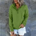 thumbnail image 2 of Women's Button Down Hoodie Long Sleeve V Neck Pullover with Drawstring & Pockets Relaxed Fit Green M, 2 of 4