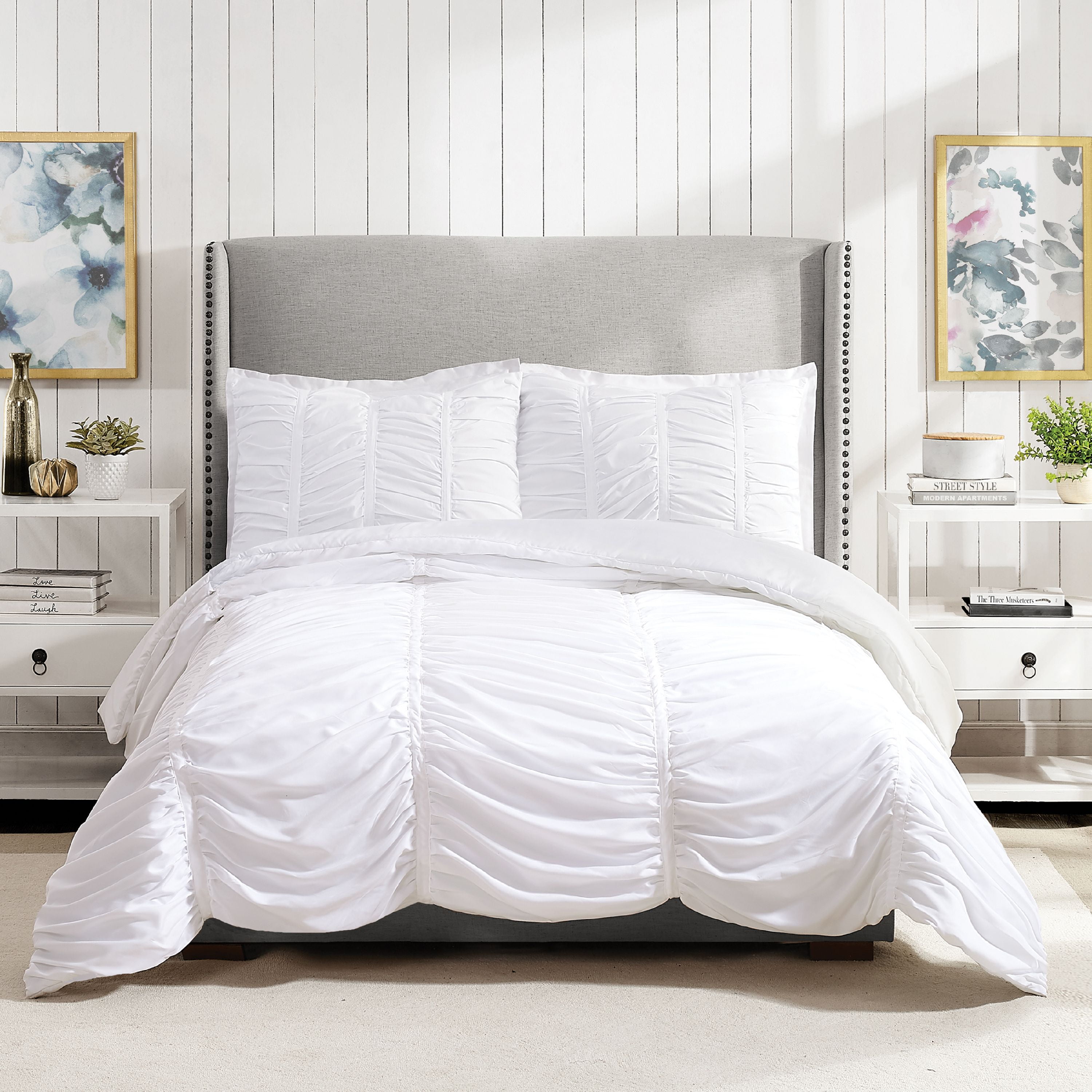 Emily 3pc Texture Comforter Set Full/Queen White