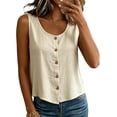 thumbnail image 2 of Tank Tops for Women Sleeveless Round Neck Solid Color Button Shirts, 2 of 8