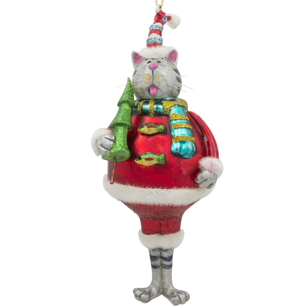 BestPysanky Pig in Santa Hat Ornament Glass Christmas Ornament 4.75 Inches
