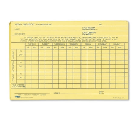 - Employee Time Report Card, Weekly, 6 x 4, 100/Pack