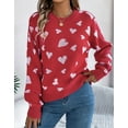 thumbnail image 2 of Heart Sweaters for Women Valentine's Day Casual Loose Lightweight Crewneck Sweater Lantern Sleeve Pullover Tops Shermie, 2 of 6