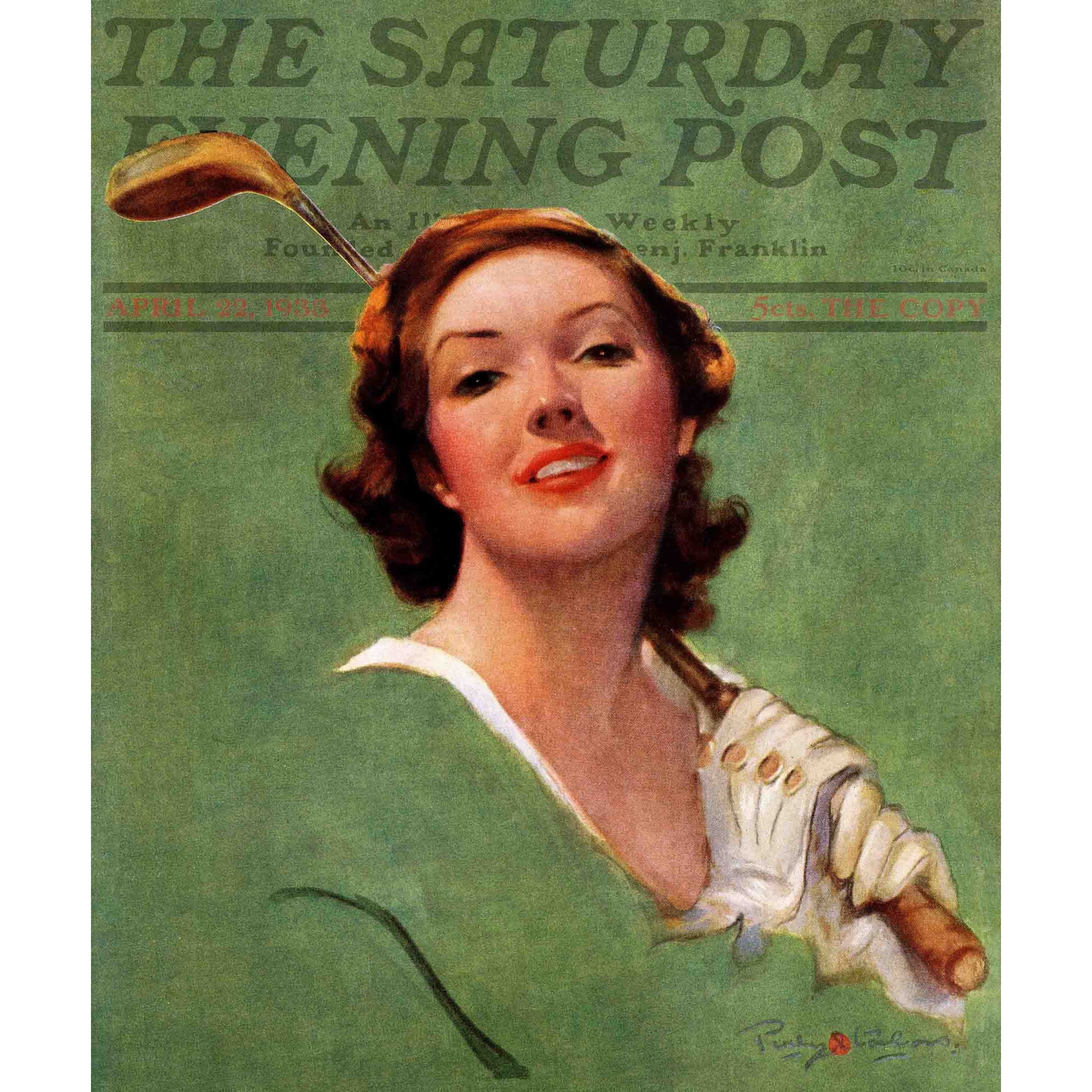 Marmont Hill Portrait of Lady Golfer by Penrhyn Stanlaws Painting Print on Canvas