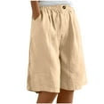 thumbnail image 2 of Homenesgenics Shorts for Women Plus Size Women's Solid Color Linenable Elastic Waist Pocket Sports Shorts Beige L, 2 of 6