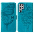 thumbnail image 3 of Design for Samsung Galaxy S22 Ultra 6.8 Inch Wallet Case, PU Leather Stylish Butterfly Flower Pattern Shockproof Flip Folio Phone Cover with Kickstand Wrist Strap Card Slots Magnetic Clasp Case,Blue, 3 of 10